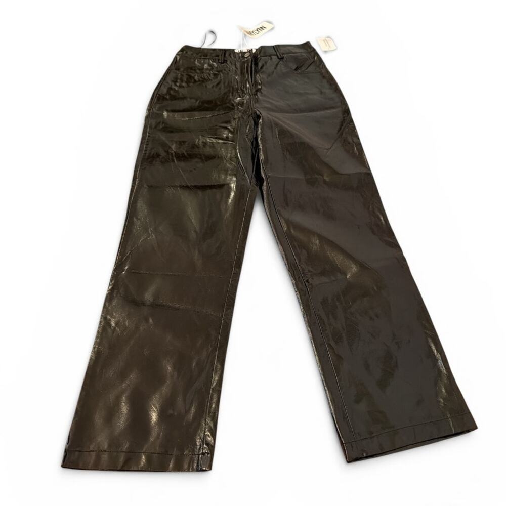 Amylynn Black Lupe Vegan Leather Wide Leg Pants NWT Large